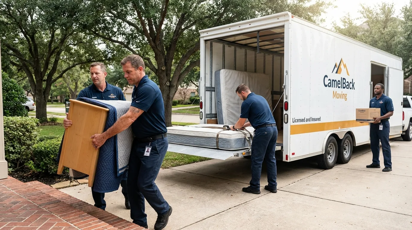 Crew loading residential truck for cross-state move from Loup City, NE