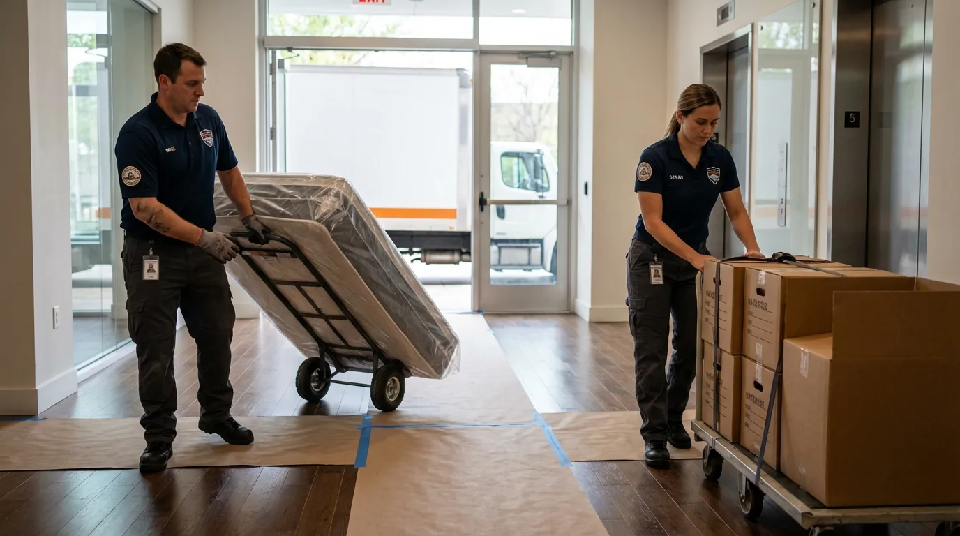 Professional apartment movers loading elevator in Loup City, NE
